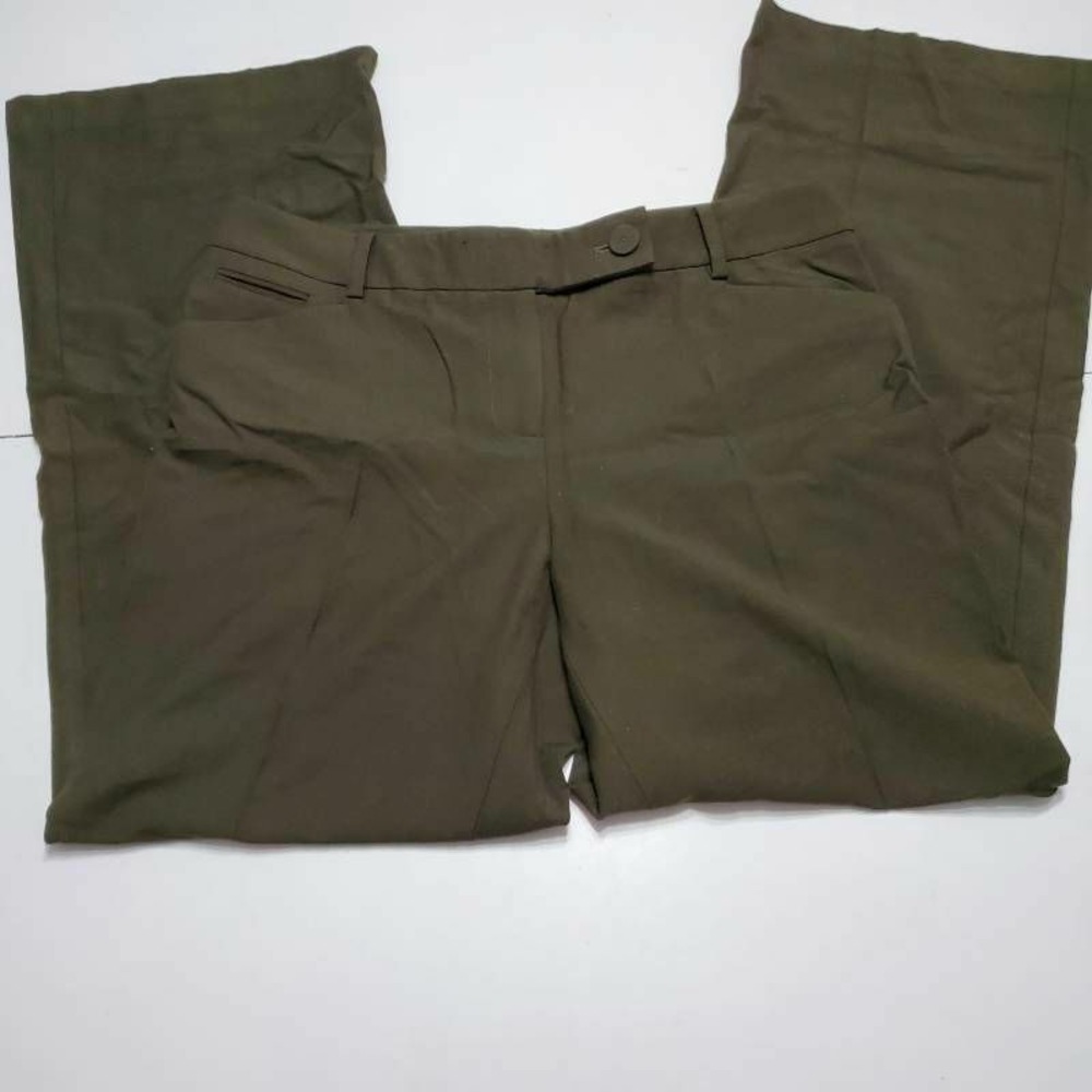 Talbots Womens Signature Flare Dress Pants Green Stretch Pockets Petite 10P
